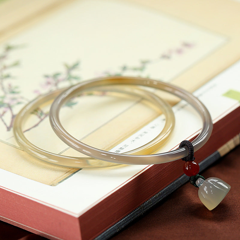 Gold-Devouring Beast Natural Chalcedony Ding-Dang Bracelet Agate Bracelet Ultra-Thin Strip Delicate and Exquisite Jade Bracelet Women's Jewelry Accessories