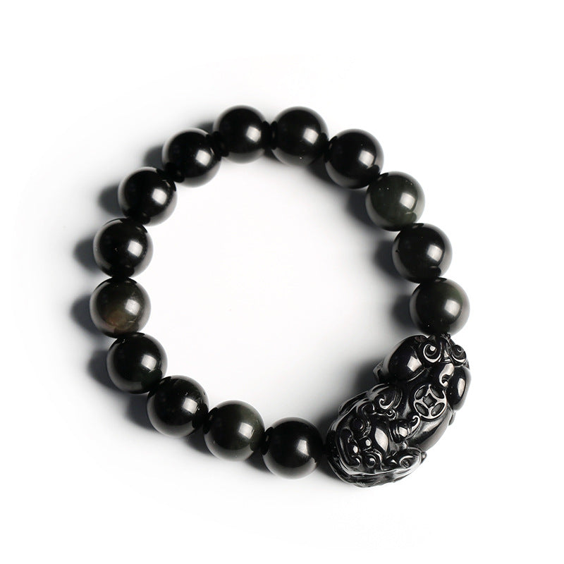 Natural Rainbow Eye Obsidian Pixiu Bracelet16mm Natural Obsidian Pixiu Men's Buddhist Bead Bracelet