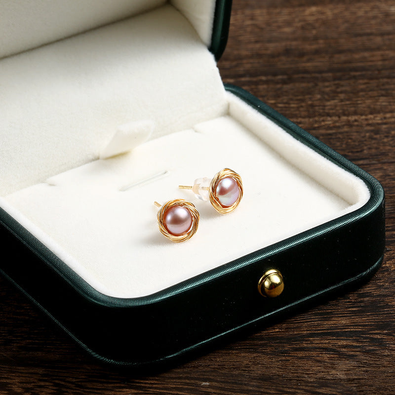 Handgefertigte, mit 14 Karat Gold gefüllte, mit Draht umwickelte Ohrringe aus natürlicher Perle im Vintage-Palaststil, super beliebt, elegante Ohrringe im Internet-Promi-Stil für Frauen