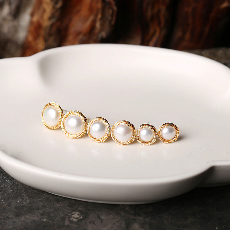 Handgefertigte, mit 14 Karat Gold gefüllte, mit Draht umwickelte Ohrringe aus natürlicher Perle im Vintage-Palaststil, super beliebt, elegante Ohrringe im Internet-Promi-Stil für Frauen