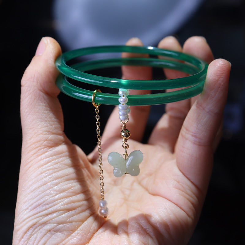 Gold-Devouring Beast Natural Chalcedony Ding-Dang Bracelet Agate Bracelet Ultra-Thin Strip Delicate and Exquisite Jade Bracelet Women's Jewelry Accessories