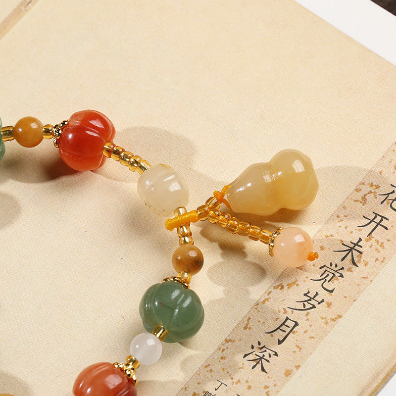 Yiyi Natural Golden Silk Jade Pumpkin Bead Bracelet for Women, Best Friend Gift, Gourd Pendant, Bell Jade Stone Jewelry