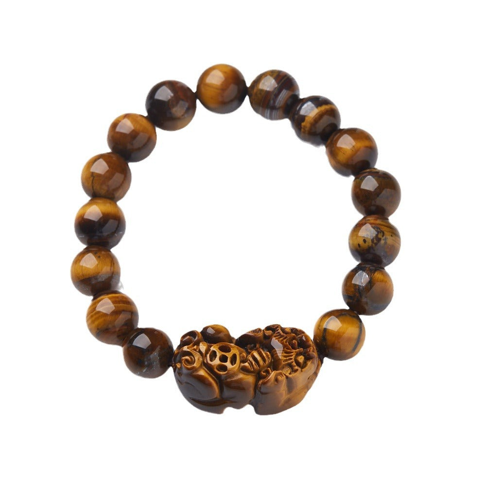 Natural Yellow Tiger Eye Stone Pixiu Bracelet A Grade Natural Tiger Eye Stone14MM Men's Tiger Eye Pixiu Bracelet Live Broadcast