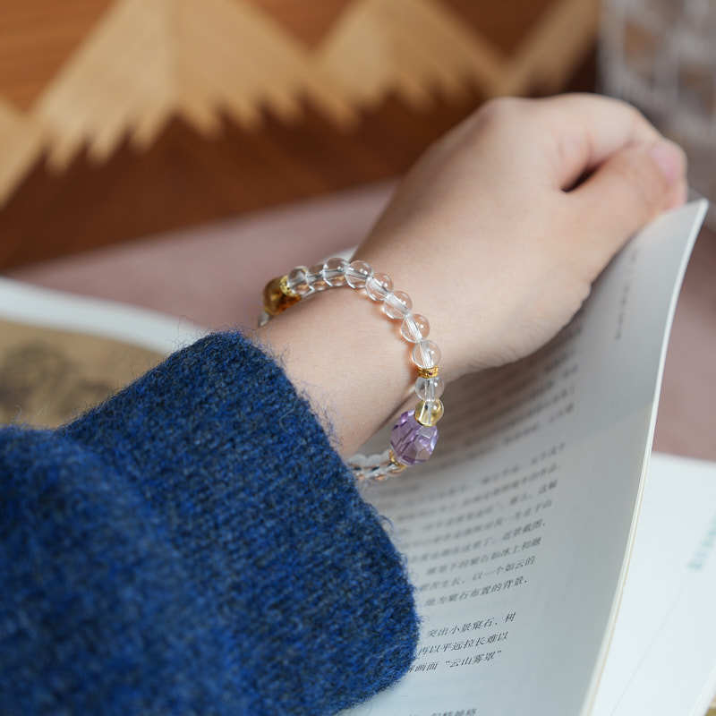 White Crystal Bracelet for Women, Star Holding Moon, Freeform Amethyst, High-end Feel Crystal Bracelet