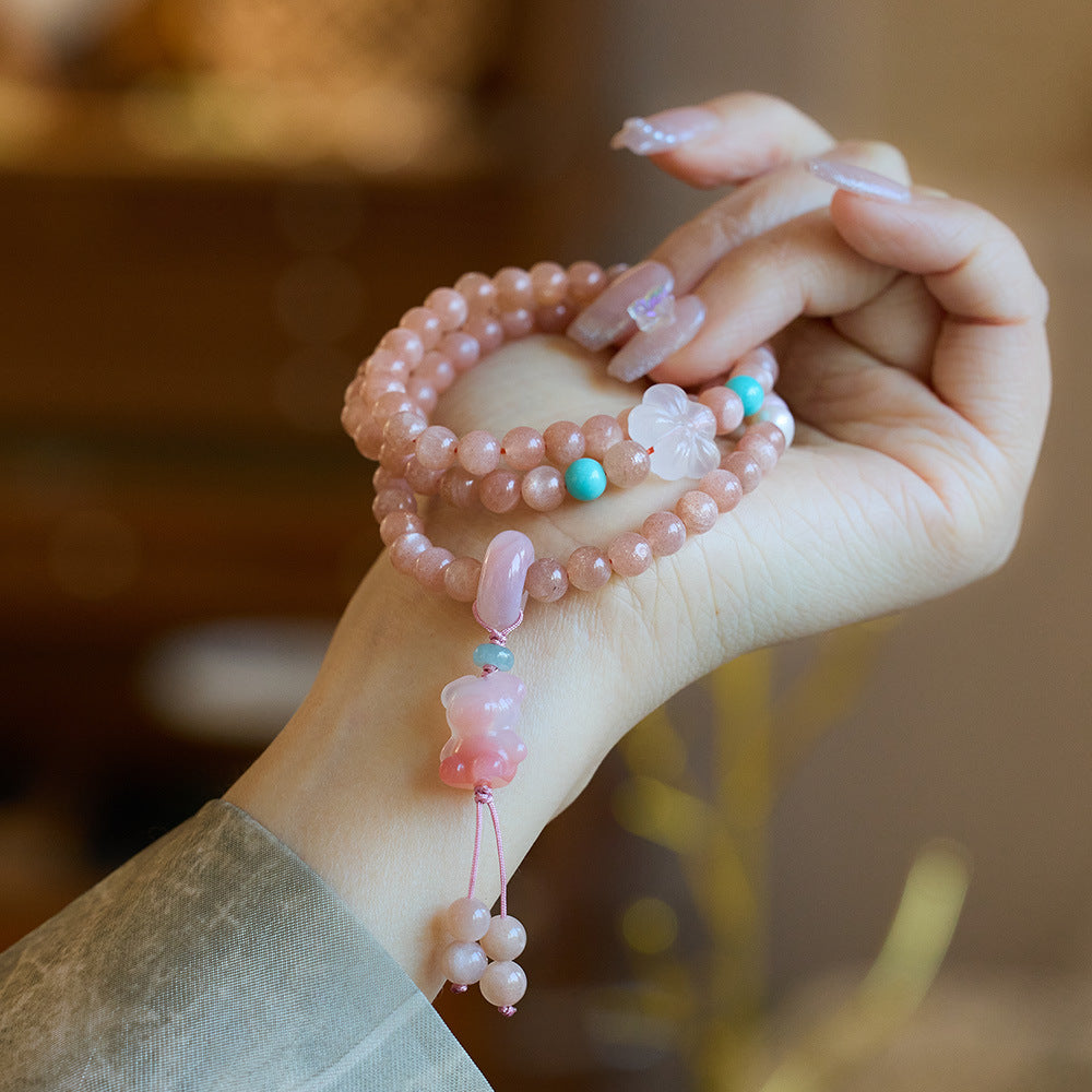 Natural Sunstone Bracelet for Women Agate Bear Pendant High-end Bracelet Orange Moonlight Crystal