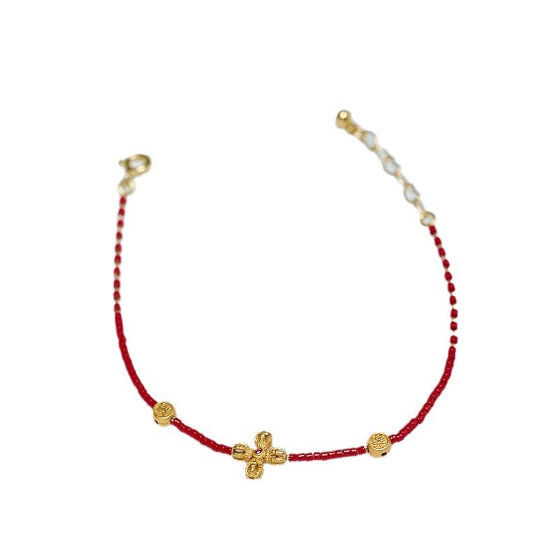 2025Year of the Snake Vajra Bracelet for Women New Chinese Style High-Value Red Glass Bracelet for Birth Year