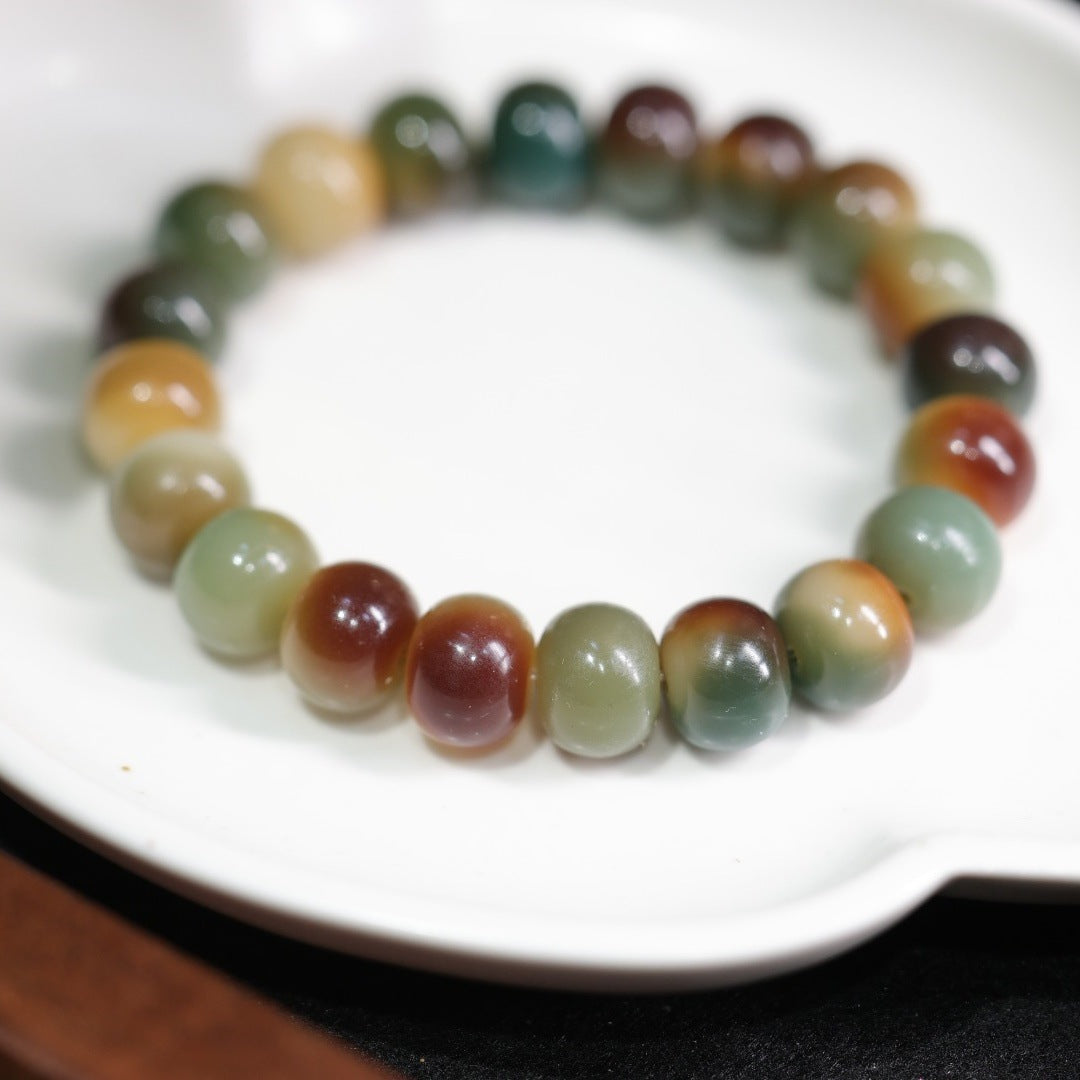 Dunhuang Wen Tian Weathered White Jade Bodhi Root Bracelet Play Bodhi Seed Bracelet Buddhist Beads Prayer Beads Sweater Chain Dual-use Style