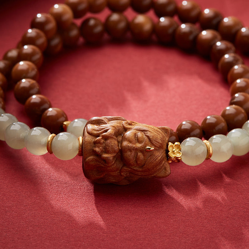 Fox Matchmaker Same Style Milk Fragrance Sandalwood Phoenix Nine Fox Demon Bracelet Nine-Tailed Fox Hetian Jade Double Circle Bracelet Set