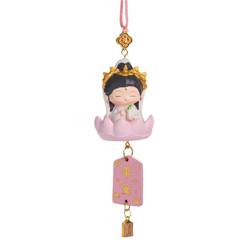 Temple Cute Car Rearview Mirror Decoration Bag Hanging Ornament Creative Gift Blessing Little Buddha Little Guanyin Car Hanging