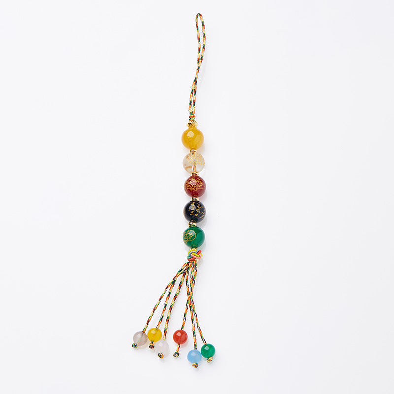 Original Design Natural Agate Crystal Five-Way God of Wealth Phone Chain Temple Cultural and Creative Keychain Car Pendant