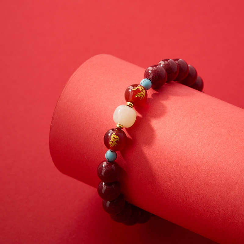Hangzhou Lingyin Good Luck Hetian Jade High Content Cinnabar Bracelet for Women Snake Year Zodiac Year Wearing Six Harmony Zodiac Bracelet