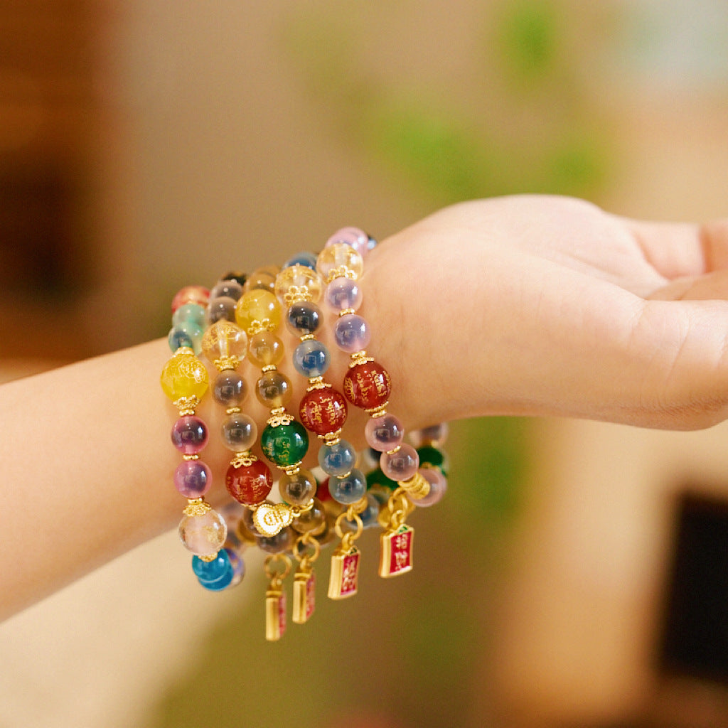 Temple Same Style Natural Heart Agate Bracelet Female Five Gods of Wealth Heart Agate Bracelet High Sense Gift