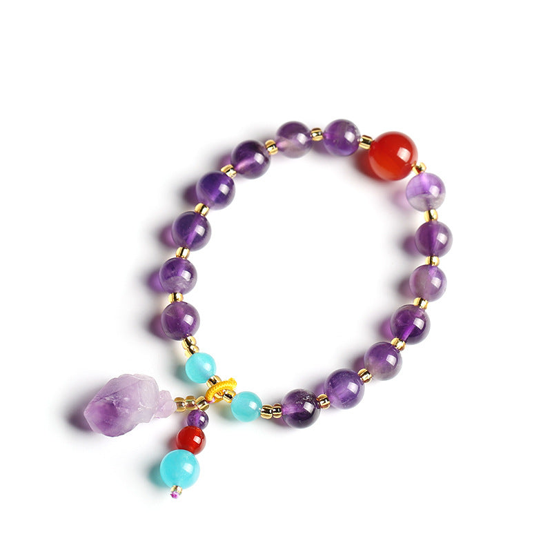 Cross-Border Hot Sale Natural Lavender Amethyst Rock Bracelet Raw Ore Irregular with Shape Purple Vug Raw Ore Bracelet