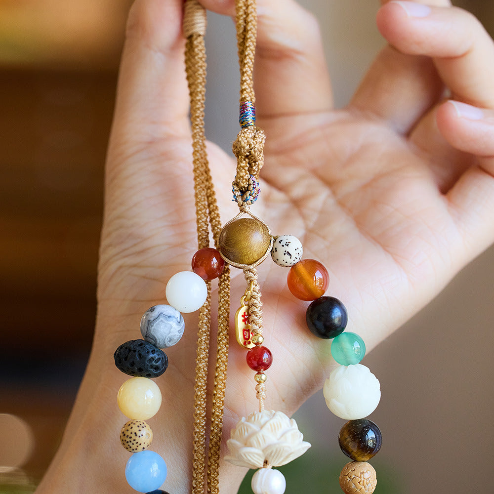 Temple Style Eighteen Seeds Car Hanging Peaceful Travel Bag Pendant Multi-Treasure Bodhi Bead Souvenir Pendant