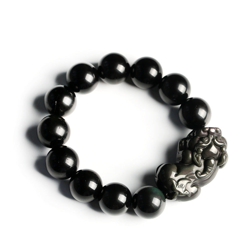 Natural Rainbow Eye Obsidian Pixiu Bracelet16mm Natural Obsidian Pixiu Men's Buddhist Bead Bracelet