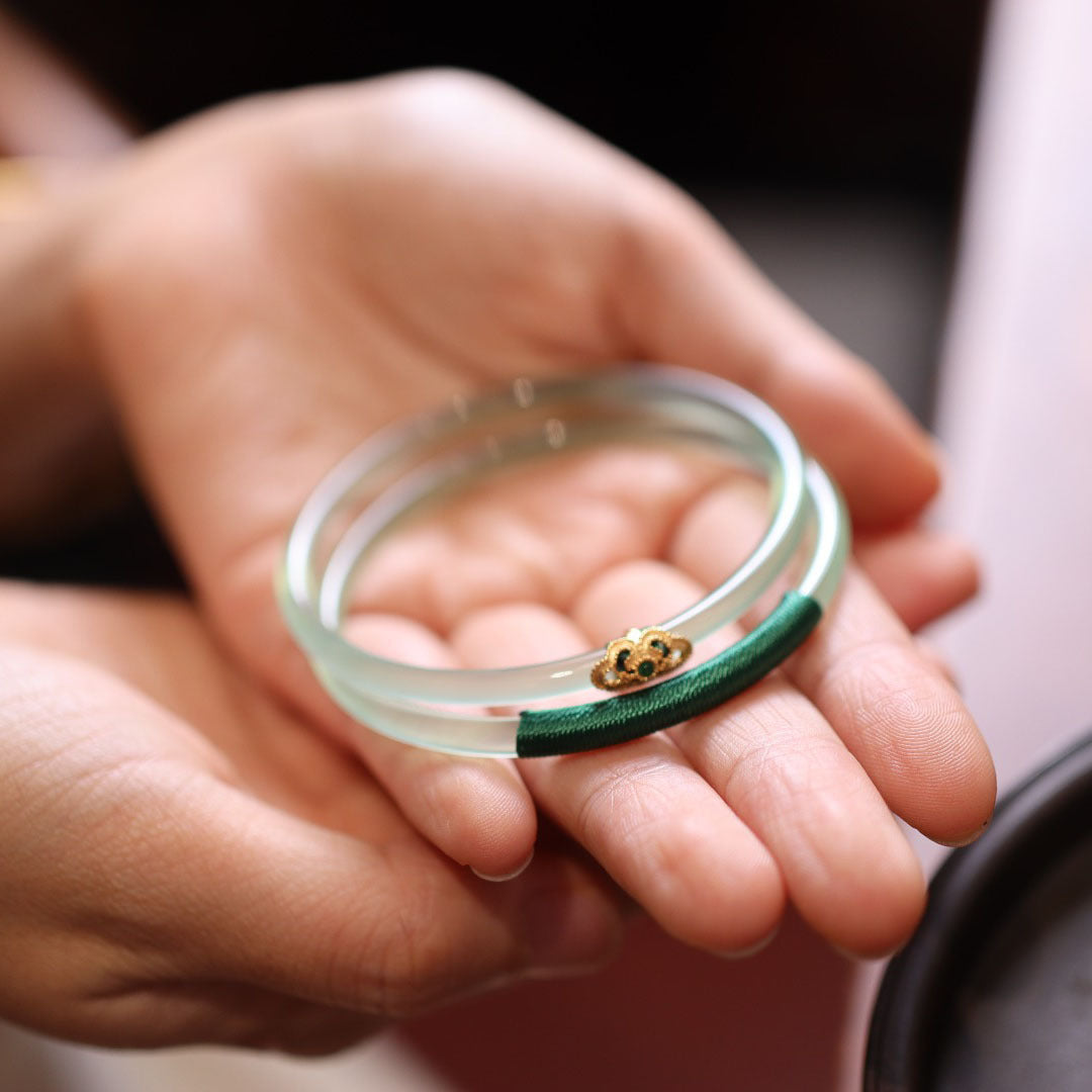 National Fashion Agate Bracelet Women's Green Zircon Ruyi Winding Chalcedony Jingle Bracelet Blype Step by Step Bracelet