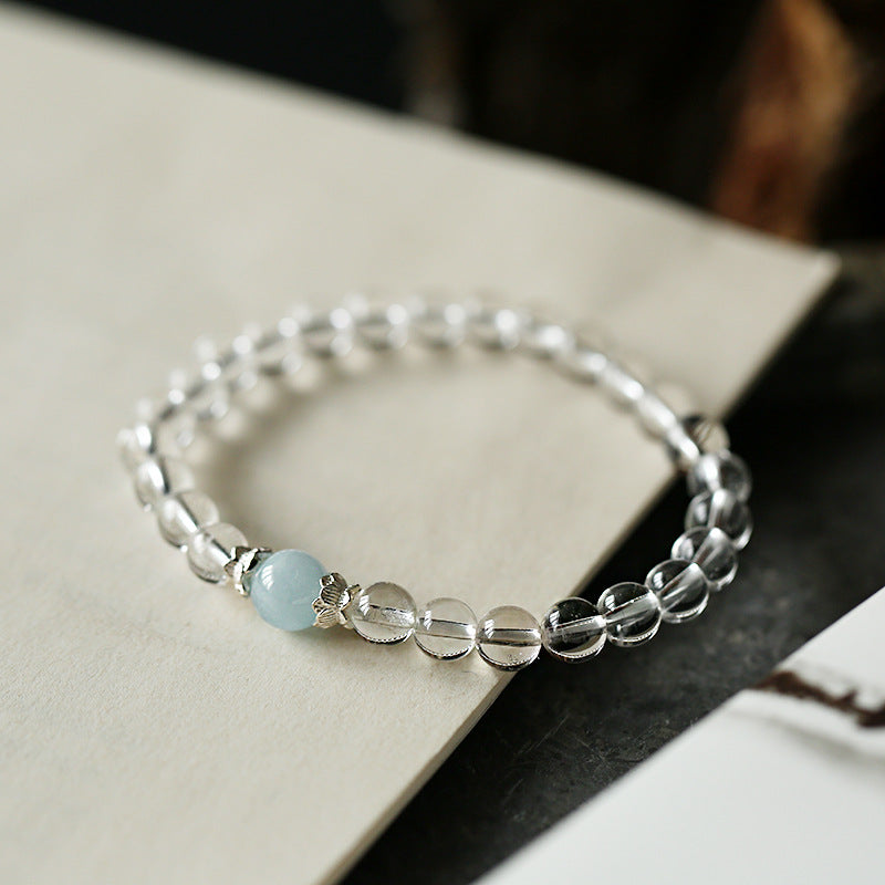 Original Design Niche White Crystal Bracelet Fashion Simple Style Aquamarine Women S925Sterling Silver Jewelry Bracelet