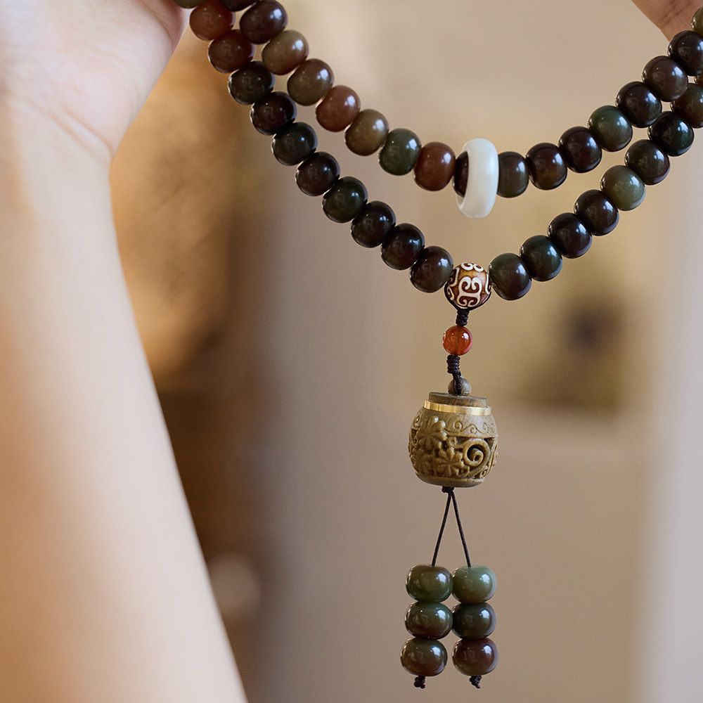 Dunhuang Wen Tian Weathered White Jade Bodhi Root Bracelet Play Bodhi Seed Bracelet Buddhist Beads Prayer Beads Sweater Chain Dual-use Style