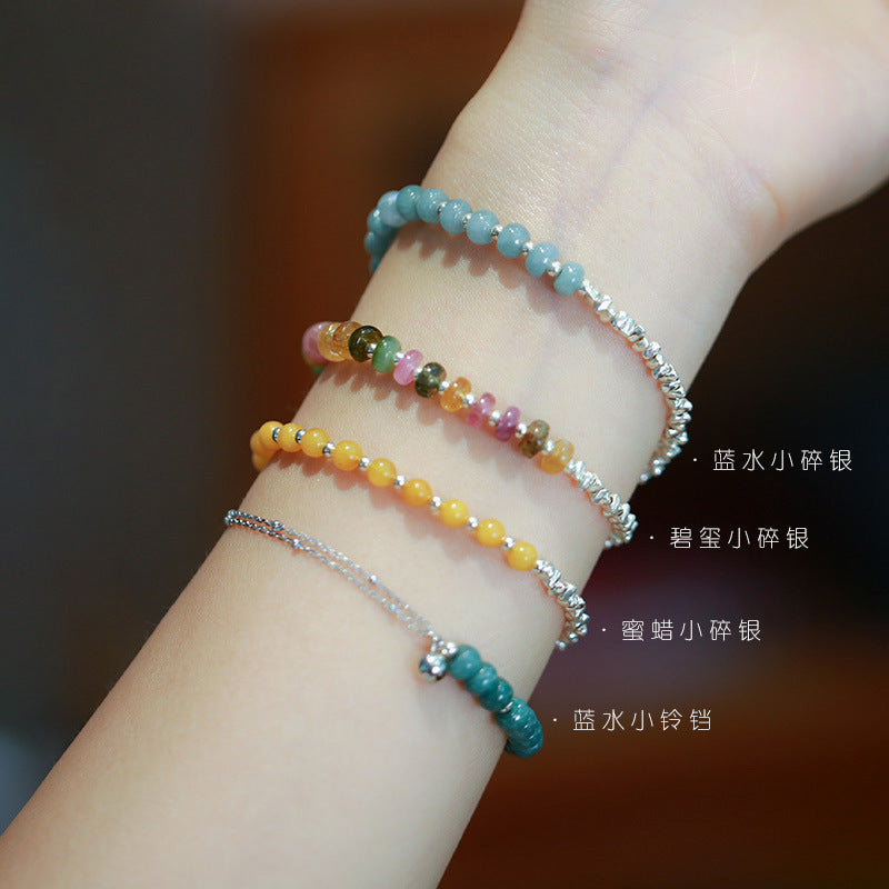Yiyi|Small pieces of silver S925Sterling Silver Bracelet for Women Original Niche Design Natural Crystal Beaded Bracelet Vintage Style Gift