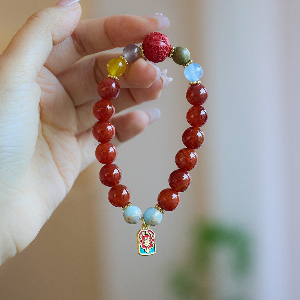 Temple Style Natural Dragon Pattern Agate Bracelet Nine Purple Fire Dragon Year Zodiac Year High Sense Bracelet