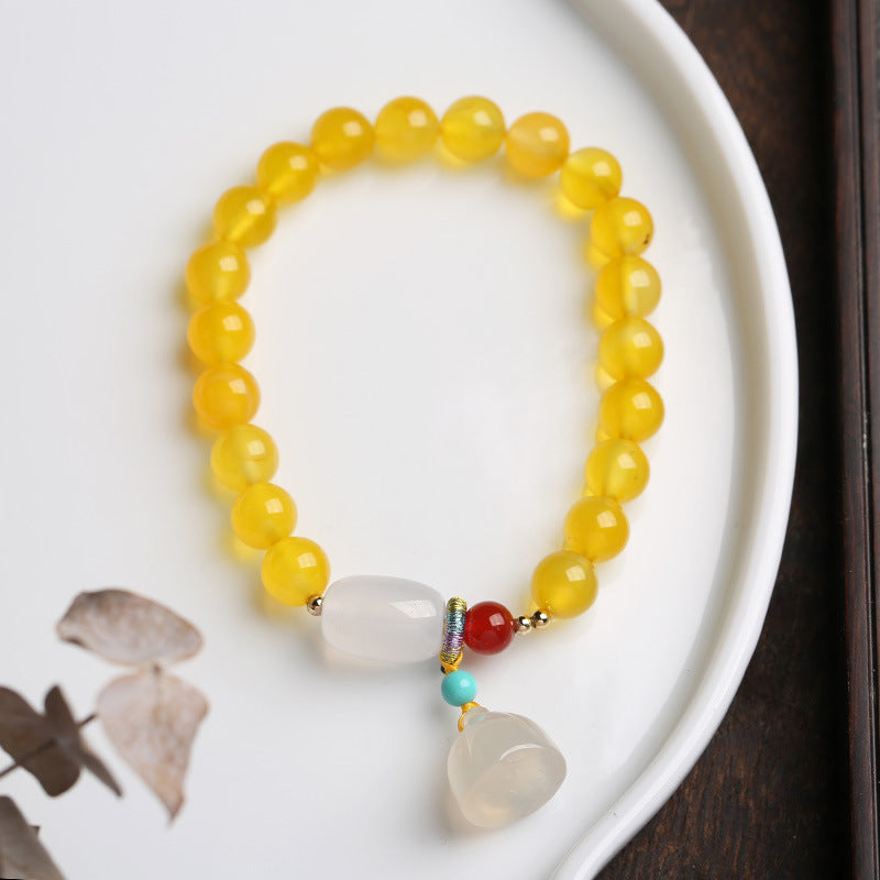 Natural8MM Yellow Agate Bracelet White Agate Barrel Bead Lotus Pod Bracelet Jewelry Hand Accessories Couple Best Friend Gift