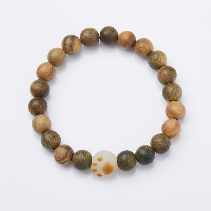 Natural8MM Green Sandalwood Bracelet Charcoal Burnt Bodhi Cat Paw Design Style Cultural Play Bracelet for Men and Women Finished Bracelet