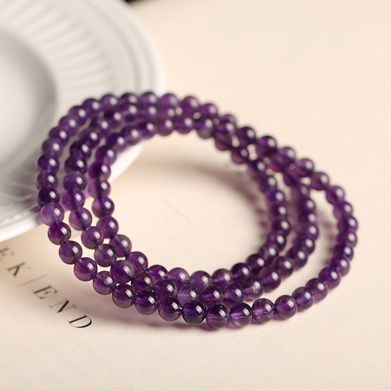 Natural Amethyst Bracelet Three Circles Uruguay Amethyst Multi-layer Bracelet Beads Finished Crystal