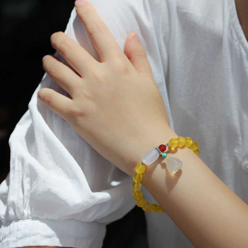 Natural8MM Yellow Agate Bracelet White Agate Barrel Bead Lotus Pod Bracelet Jewelry Hand Accessories Couple Best Friend Gift