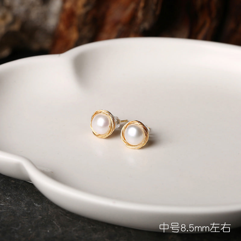 Handgefertigte, mit 14 Karat Gold gefüllte, mit Draht umwickelte Ohrringe aus natürlicher Perle im Vintage-Palaststil, super beliebt, elegante Ohrringe im Internet-Promi-Stil für Frauen