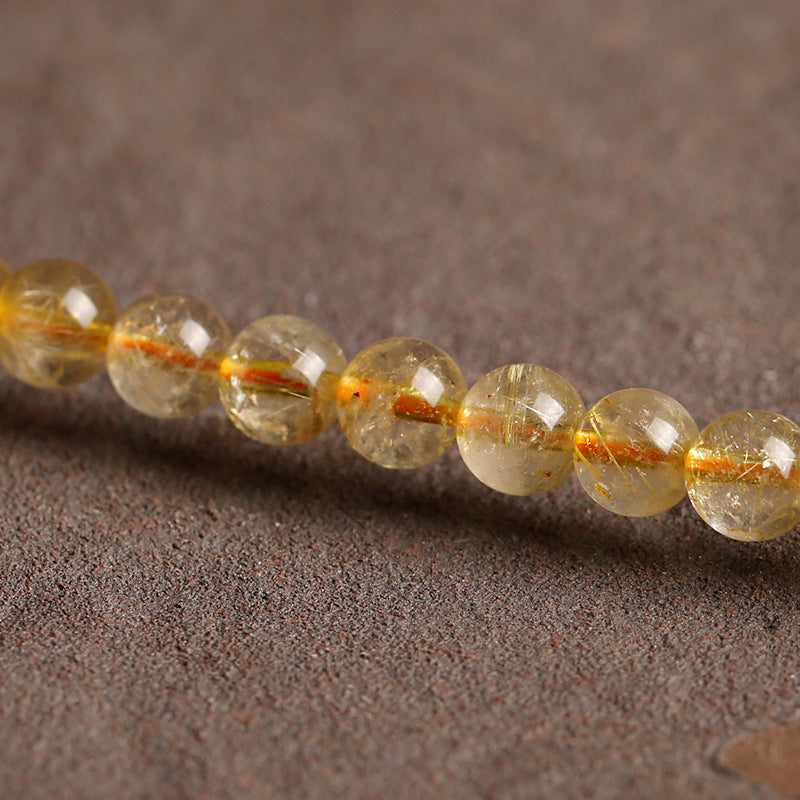 Natural Golden Rutilated Quartz Bracelet Wrap3Circle6mm Golden Rutilated Quartz Multi-Layer Bracelet Titanium Quartz Bead Bracelet Crystal Smooth and Full
