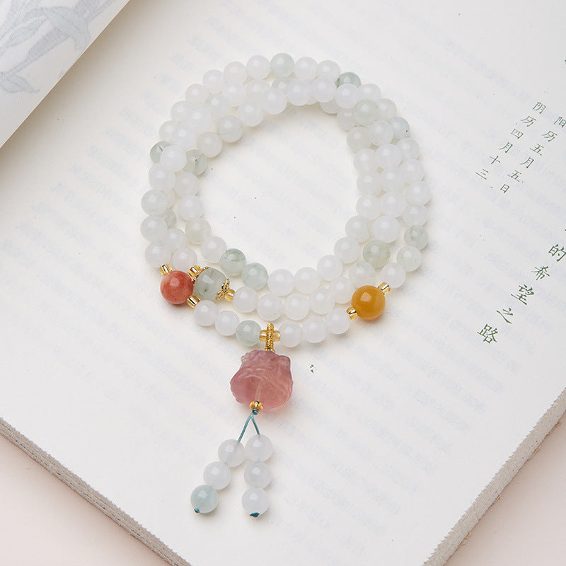 Xinjiang Natural Three-Circle Golden Silk Jade Bracelet for Women Tianshan Jadeite Stone108New Chinese Bracelet