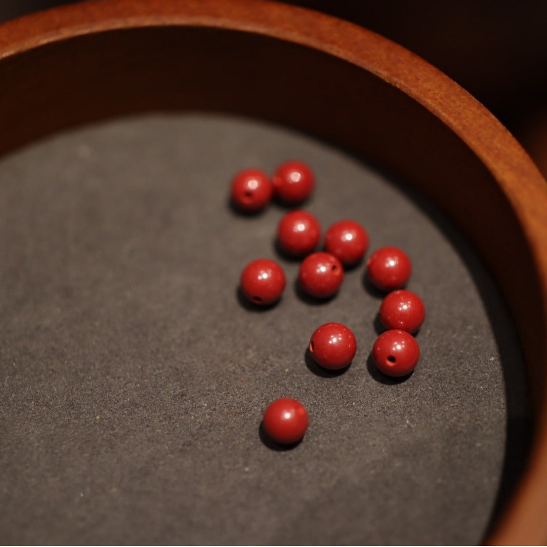 Custom Natural High Content Imperial Sand Bracelet with Amber and Pearl, Chinese Style Red Birth Year Cinnabar Beaded Bracelet