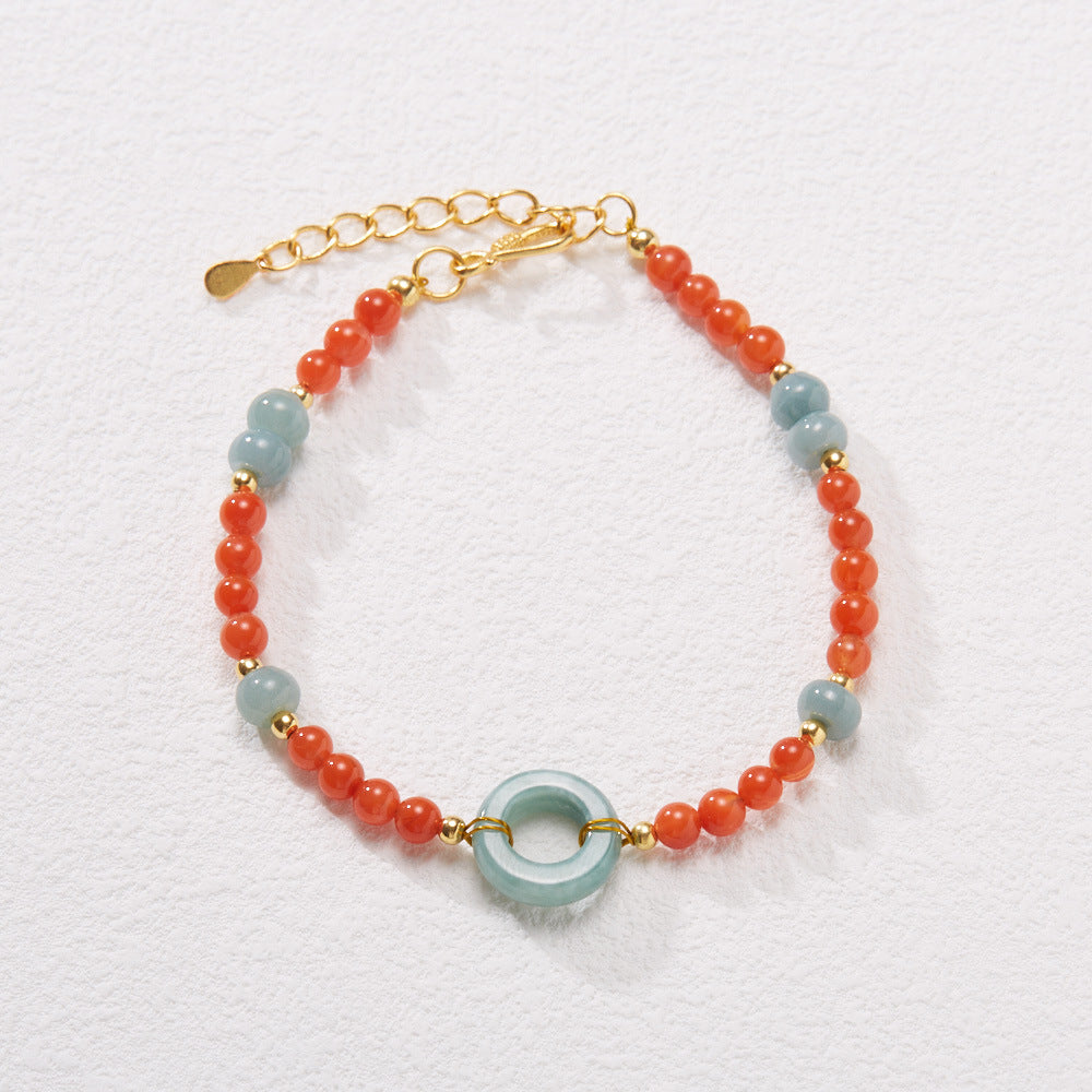 New Chinese Style Natural Sichuan Material4MM Liangshan South Red Agate Bracelet for Women, Small Rice Beads, Cherry Persimmon Red, South Red Agate Collection