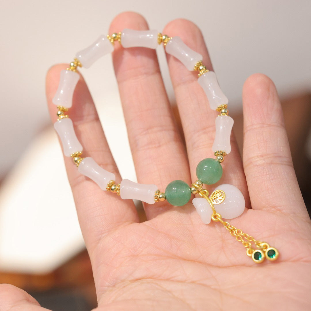 Natural Tianshan Jade Bamboo Knot Bracelet for Women Wallet Drum Money Bag Golden Silk Jade High-end Feel Bestie Bracelet Gift