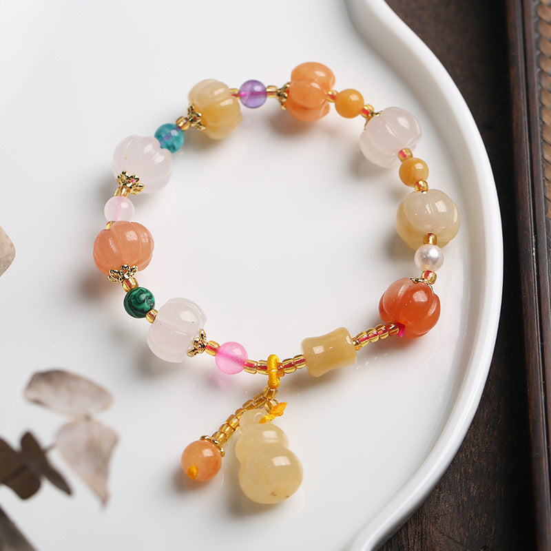 Feiyi Jewelry Gold Silk Jade Bracelet Drum Beads Pumpkin Beads Gourd Ethnic Style Bracelet Yellow Jade Pixiu Bracelet for Women
