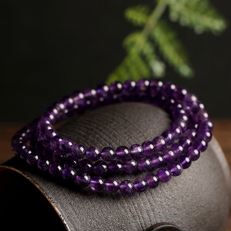 Natural Amethyst Bracelet Three Circles Uruguay Amethyst Multi-layer Bracelet Beads Finished Crystal