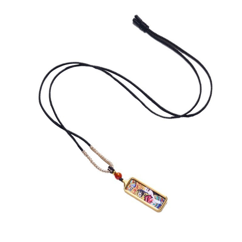 Tibetan Thangka Necklace for Women Hand-painted Gold-painted Thangka Pendant Mini Gawu Box Zakilam Yellow Wealth God Necklace