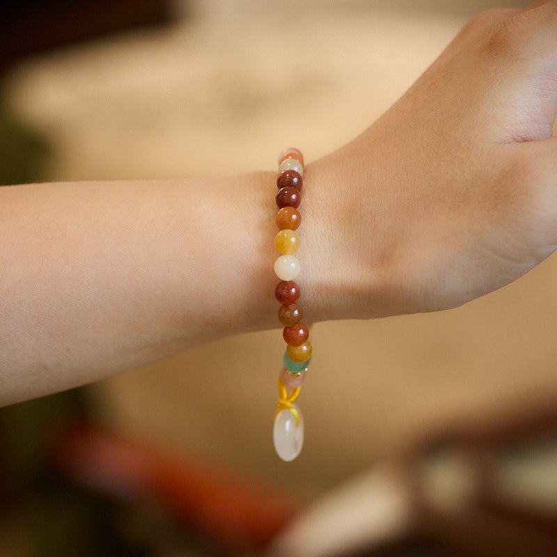 Xinjiang Natural Golden Silk Jade Bracelet Chalcedony Agate Peace Buckle Bracelet Gobi Jade Stone Bracelet Best Friend Gift