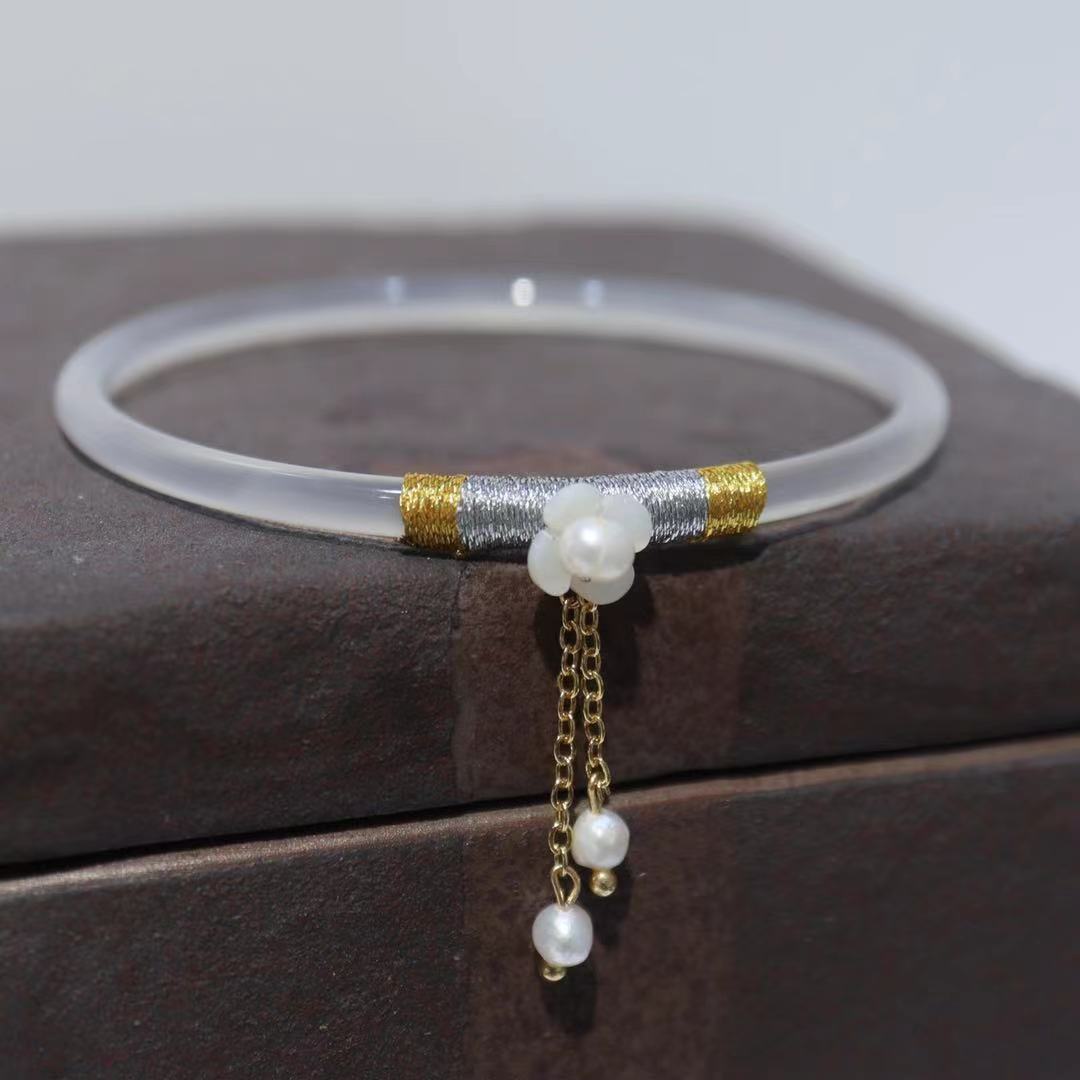 Gold-Devouring Beast Natural Chalcedony Ding-Dang Bracelet Agate Bracelet Ultra-Thin Strip Delicate and Exquisite Jade Bracelet Women's Jewelry Accessories