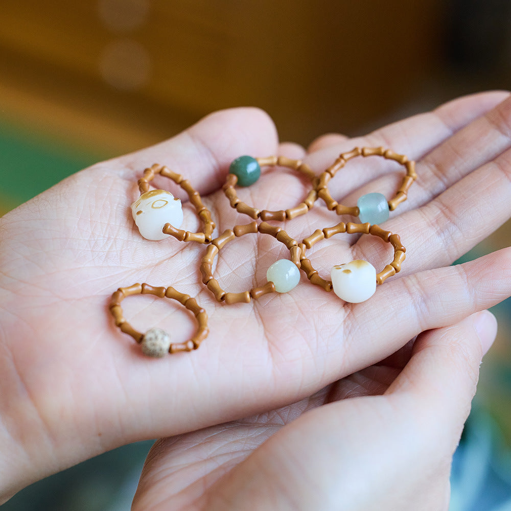 New Chinese Style Natural Hetian Jade Ring for Women Walnut Bamboo Knot Tail Ring Hanfu Chinese Style Accessories