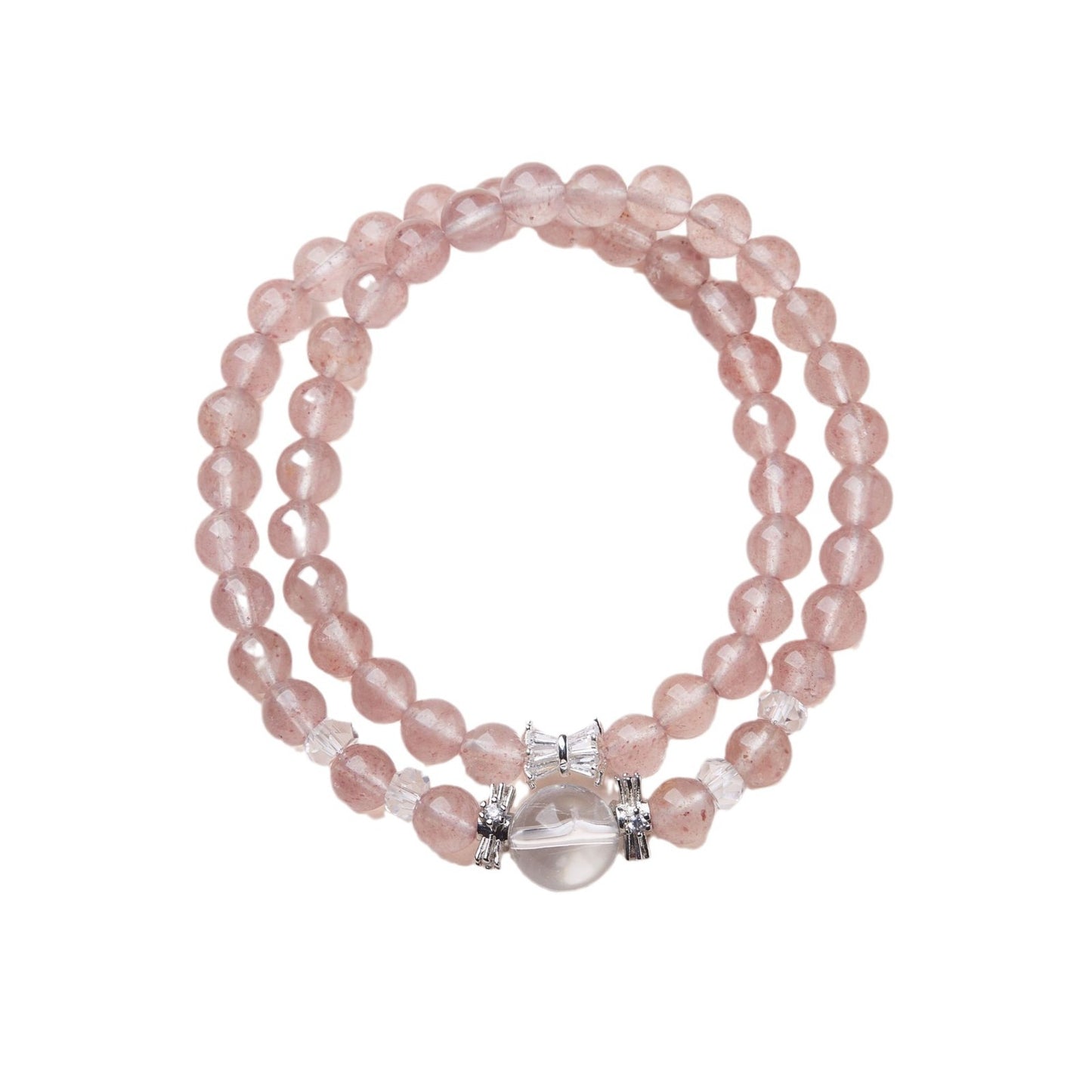 Erdbeerquarz-Armband für Frauen, schmales weißes Quarz-Doppelkreis-Armband, hochwertiger Kristall