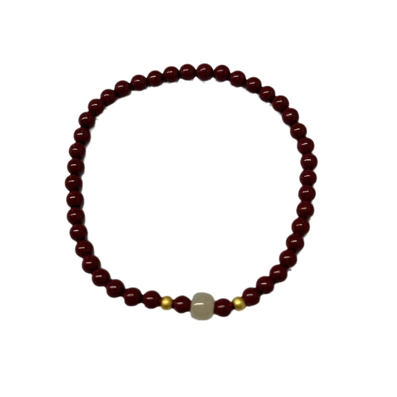 Xiangxi Raw Ore Natural Cinnabar Bracelet S925Silver Hetian Jade Single Circle Bracelet Birthday Year Cinnabar Gift