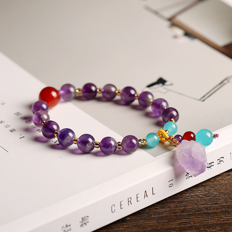 Cross-Border Hot Sale Natural Lavender Amethyst Rock Bracelet Raw Ore Irregular with Shape Purple Vug Raw Ore Bracelet