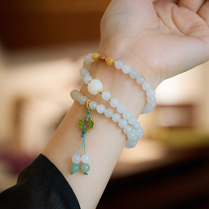 Xinjiang Natural Three-Circle Golden Silk Jade Bracelet for Women Tianshan Jadeite Stone108New Chinese Bracelet