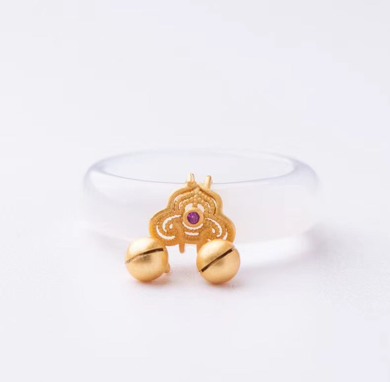 Nationaler Trend Natürlicher weißer Achatring mit Chalcedon-Kombination S925 Silber eingelegter südroter Achat Türkis Jade Damenring Schmuck