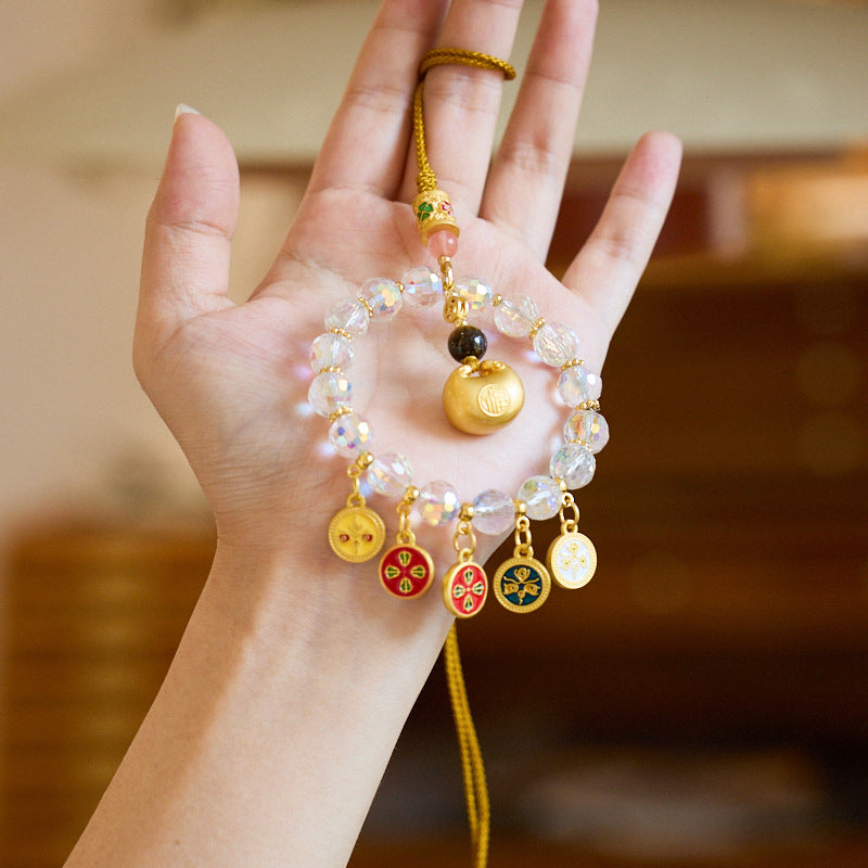 Hangzhou Lingyin Fifth Road God of Wealth Car Hanging Five-Color Crystal Glass Wealth Lock Pendant Temple Cultural and Creative Car Decoration