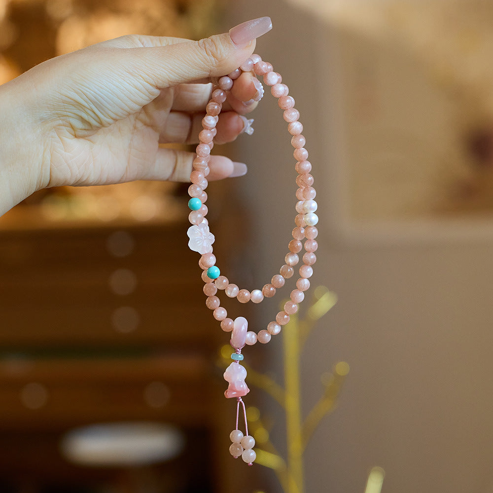 Natural Sunstone Bracelet for Women Agate Bear Pendant High-end Bracelet Orange Moonlight Crystal