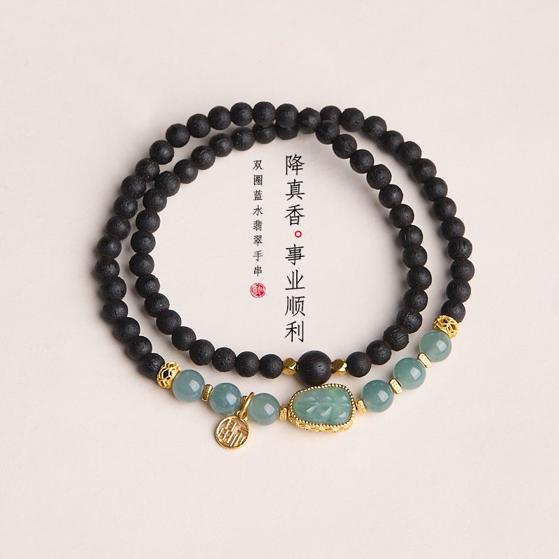 Ancient Style Bracelet Wenwan Agarwood Women Layered Wear Niche Tiger Eye6MM Round Bead Five Strands Single and Double Circle Agarwood Bracelet