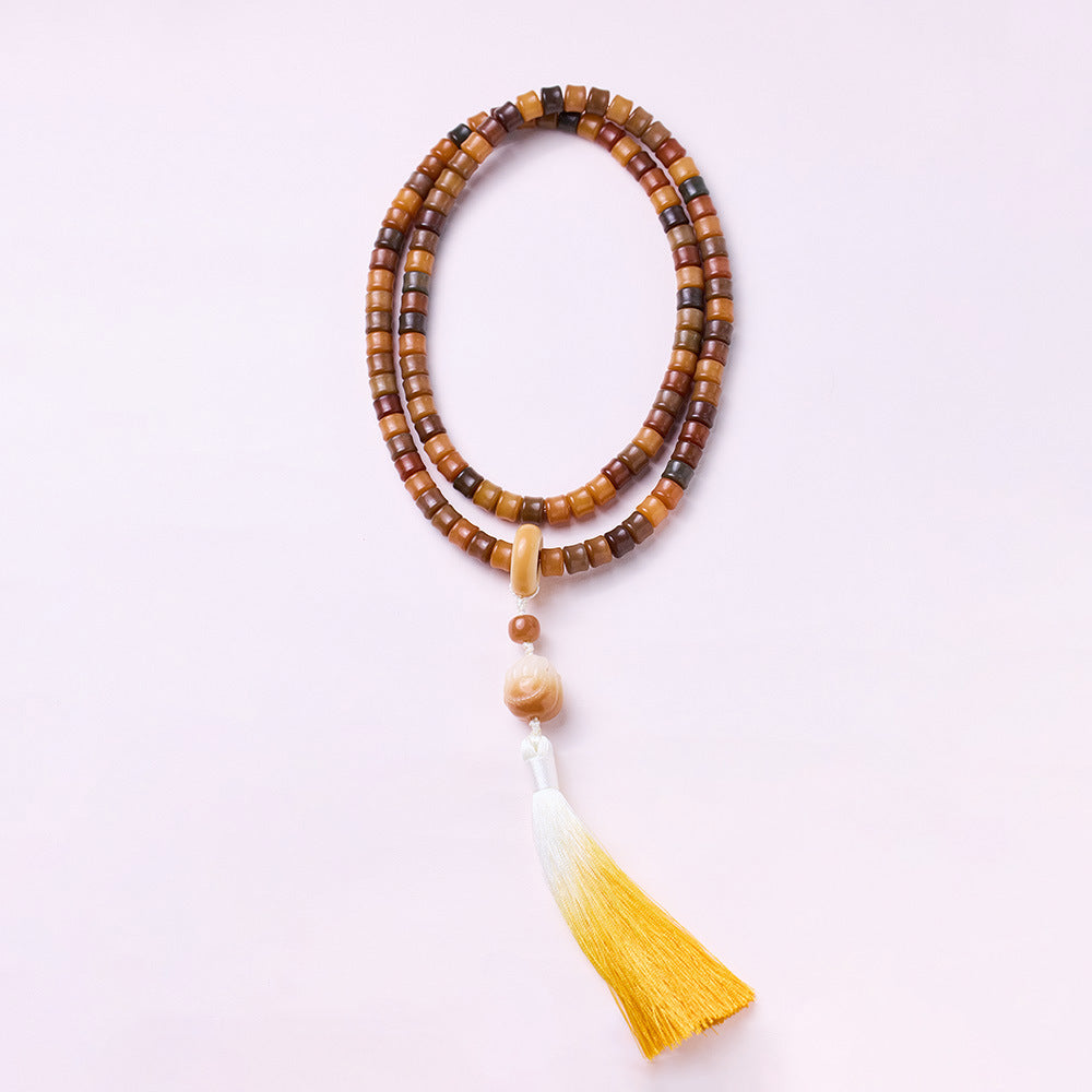 Dunhuang Wen Tian Weathered White Jade Bodhi Root Bracelet Play Bodhi Seed Bracelet Buddhist Beads Prayer Beads Sweater Chain Dual-use Style