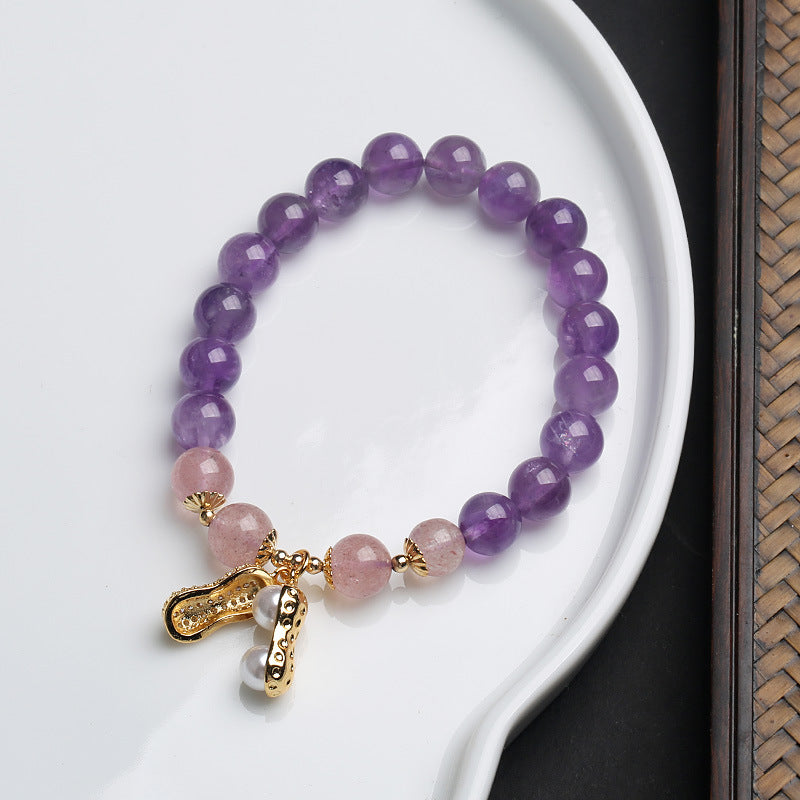 Natural Amethyst Strawberry Quartz Bracelet Heart of the Ocean Crystal Bracelet for Women Best Friends Summer Simple Style Accessories